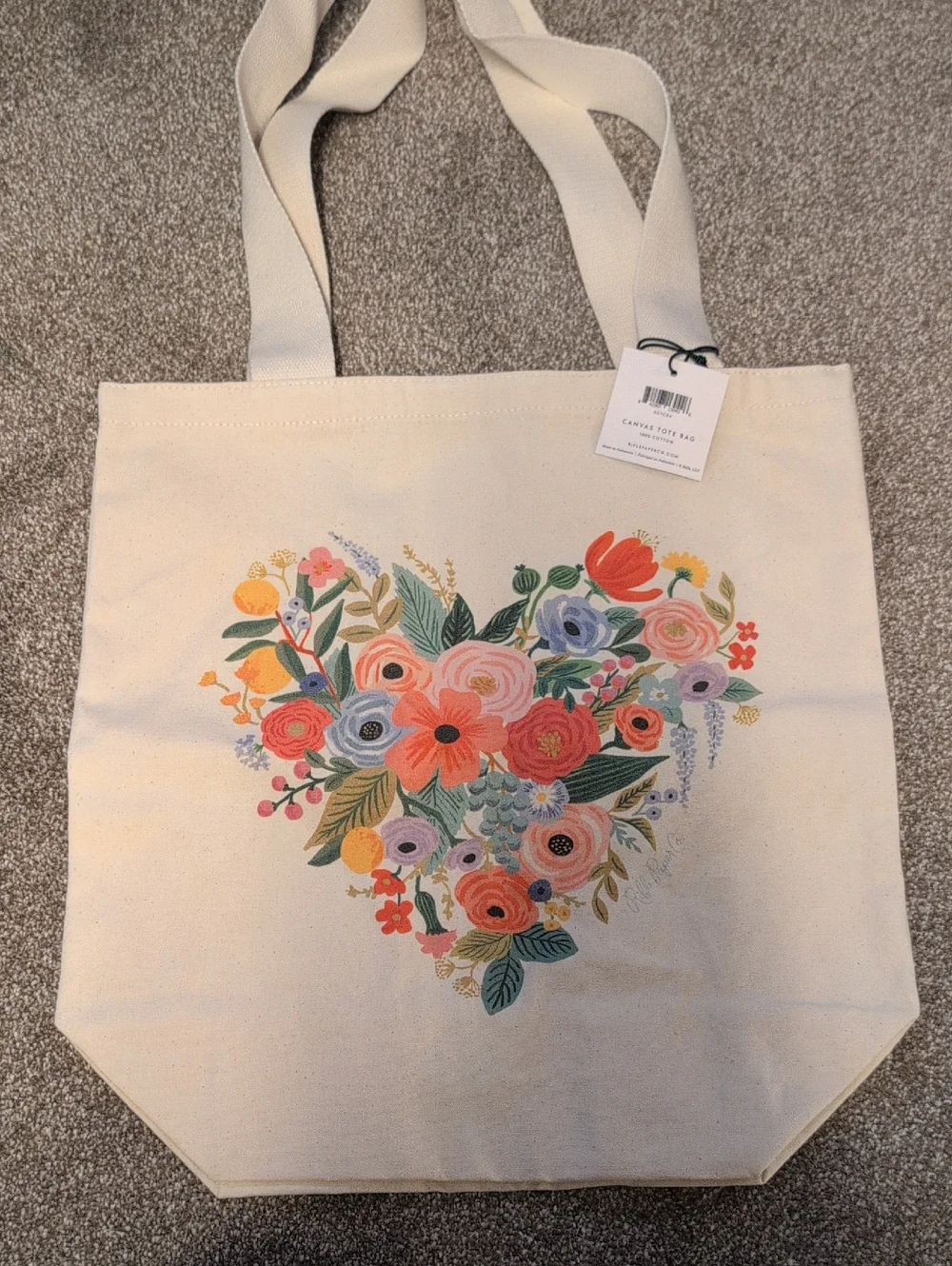 NWT Rifle Paper Co. Heart Canvas Tote - Picture 3 of 7